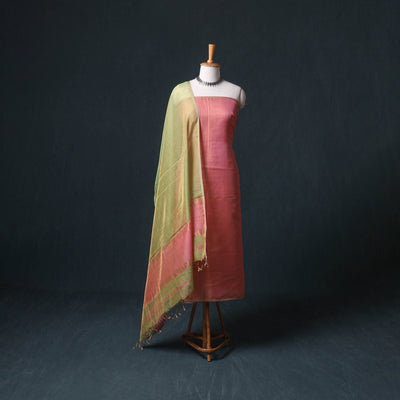 Handloom Maheshwari Silk Tissue Zari Unstitched Dress Material: Kurta with Dupatta 03