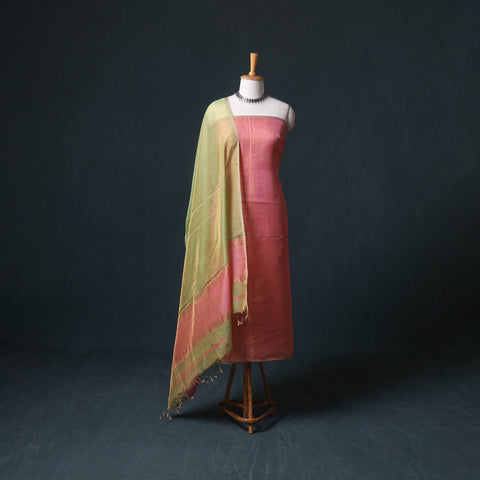 Handloom Maheshwari Silk Tissue Zari Unstitched Dress Material: Kurta with Dupatta 03