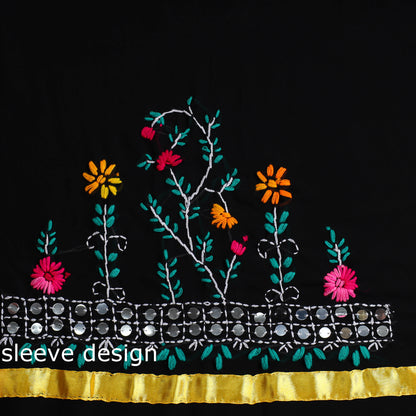 Black - 3pc Phulkari Embroidery Chapa Work Georgette Suit Material Set 05
