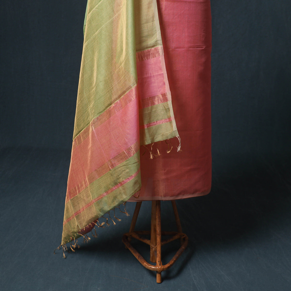 Handloom Maheshwari Silk Tissue Zari Unstitched Dress Material: Kurta with Dupatta 03