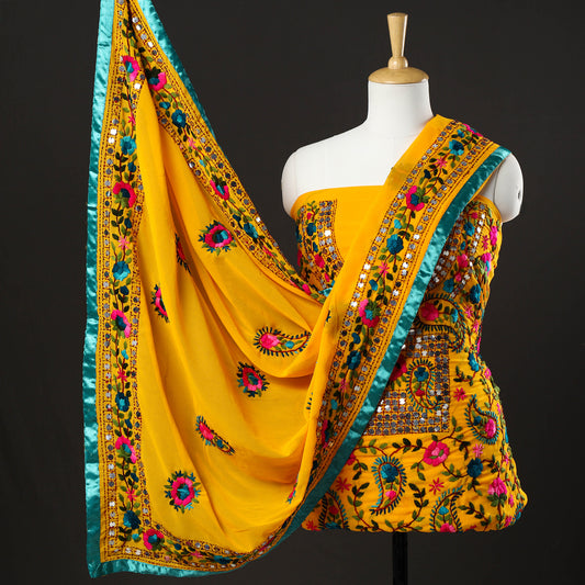 3pc Phulkari Embroidery Chapa Work Georgette Suit Material Set 16