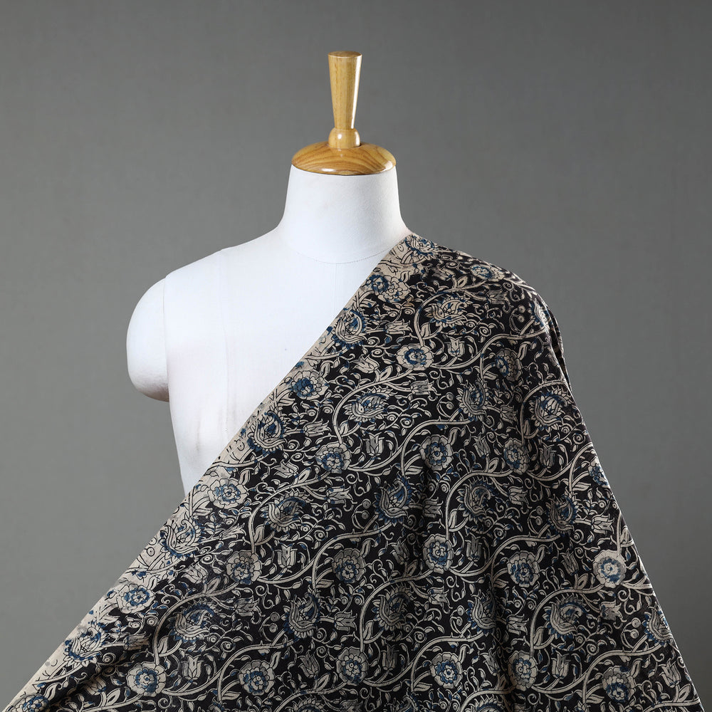 Black - Natural Dyed Block Print Cotton Kalamkari Fabric 07