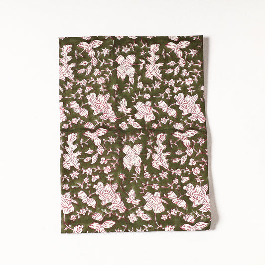 Green - Sanganeri Block Printed Cotton Precut Fabric (0.8 Meter)