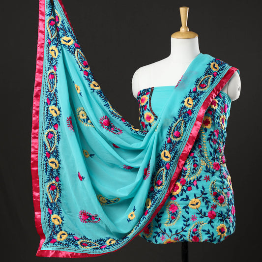 3pc Phulkari Embroidery Chapa Work Georgette Suit Material Set 17