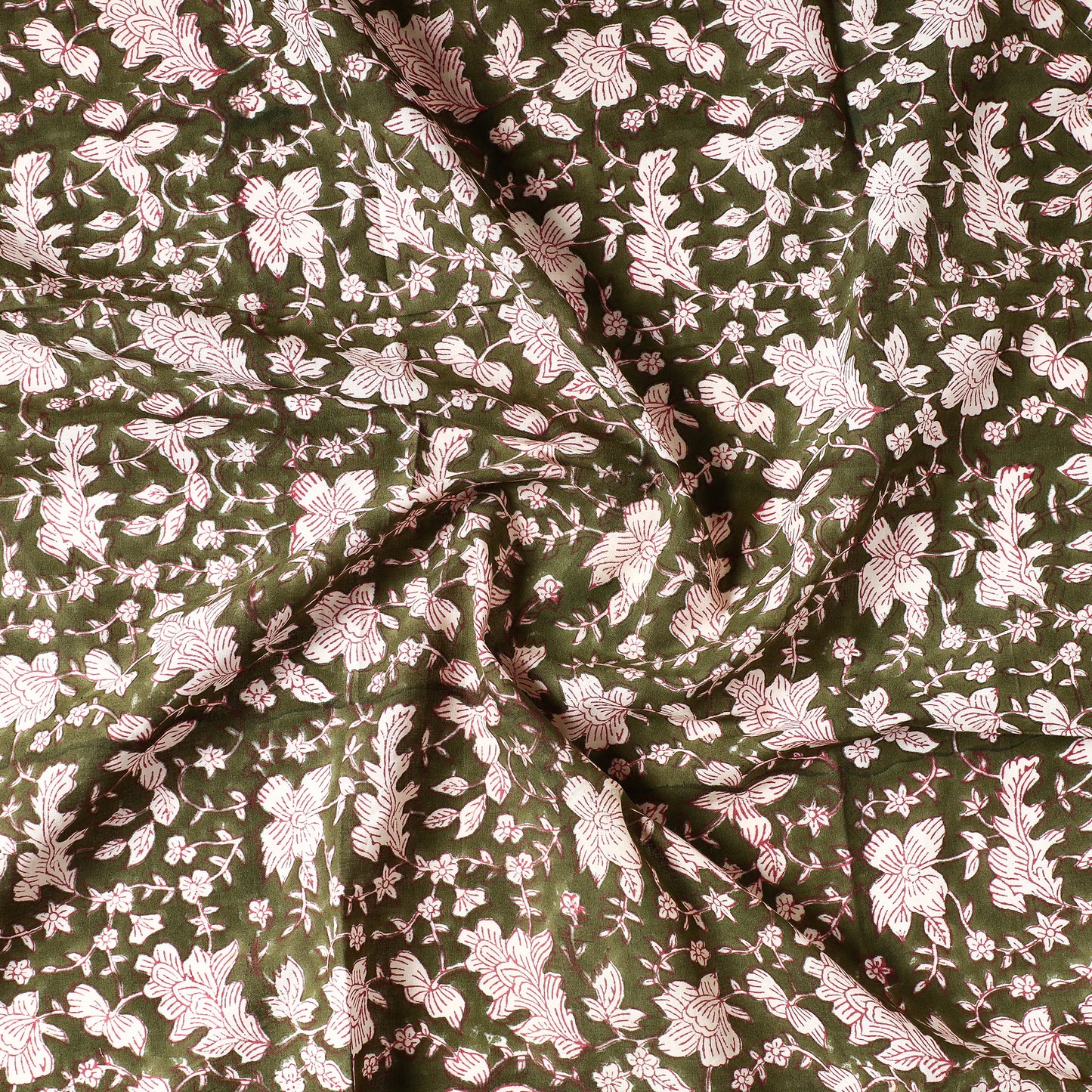 Green - Sanganeri Block Printed Cotton Precut Fabric (0.8 Meter)
