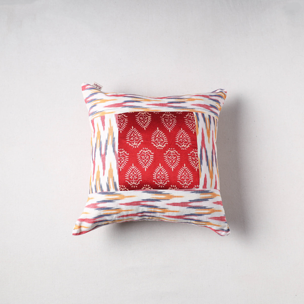 Pochampally Ikat Cushion Cover with Ajrakh Patch (16 x 16 in) 47