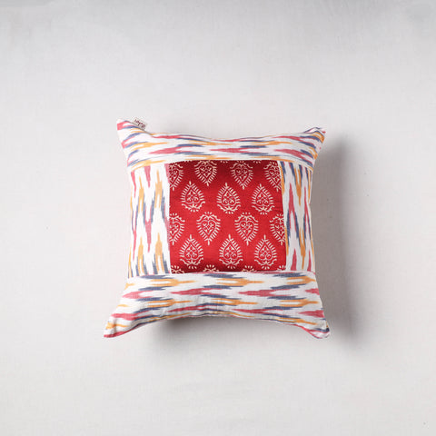 Pochampally Ikat Cushion Cover with Ajrakh Patch (16 x 16 in) 47
