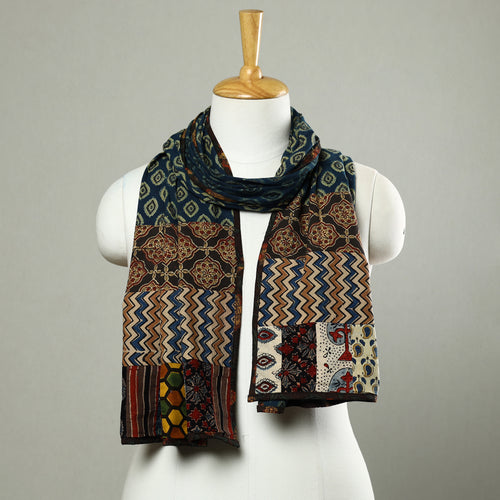 Multicolor - Patchwork Cotton Stole in Ajrakh Block Prints 37