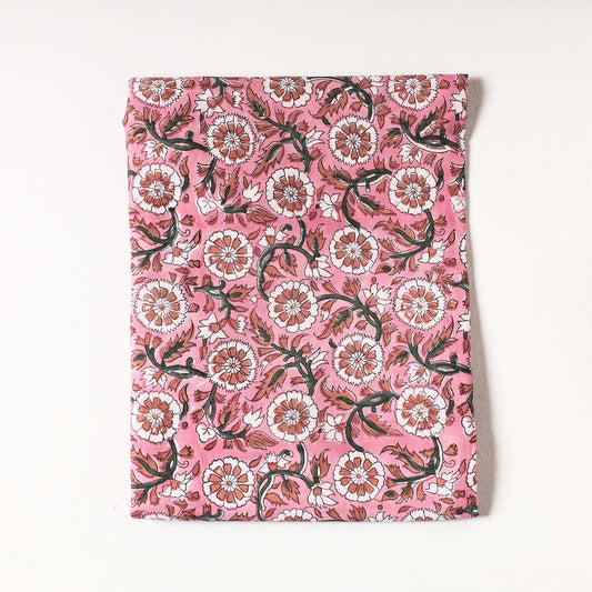 Pink - Sanganeri Block Printed Cotton Precut Fabric (1.6 Meter)
