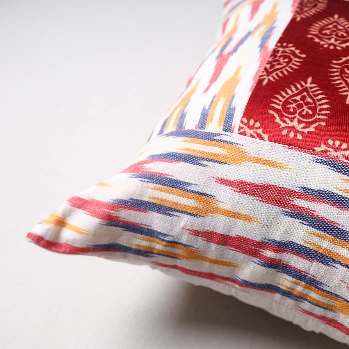 Pochampally Ikat Cushion Cover with Ajrakh Patch (16 x 16 in) 47