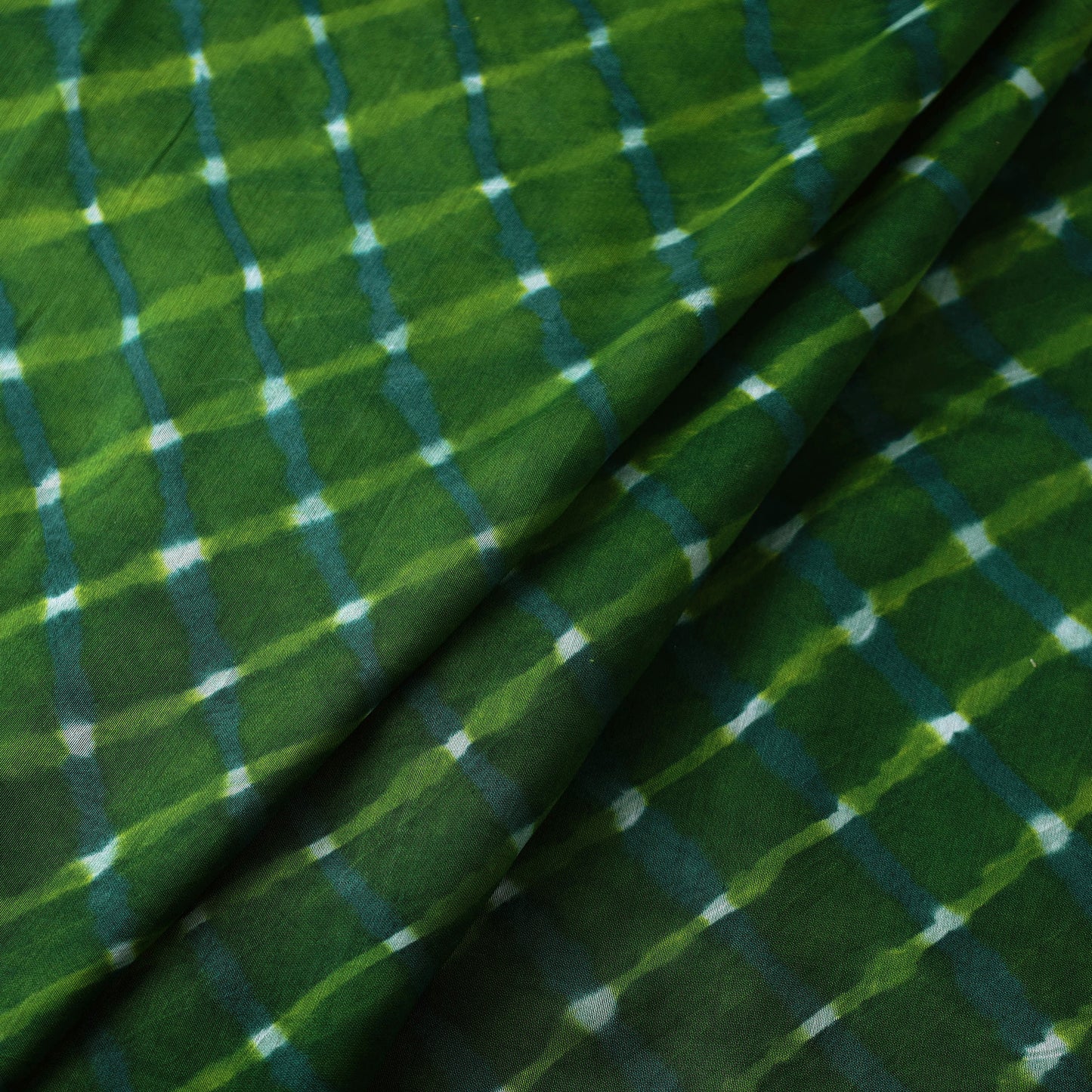 Green - Handloom Chanderi Silk Mothra Tie-Dye Leheriya Fabric 03