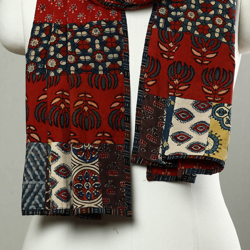 Multicolor - Patchwork Cotton Stole in Ajrakh Block Prints 40