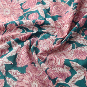 Buy Peach Block Print Cotton Sanganeri Fabric
