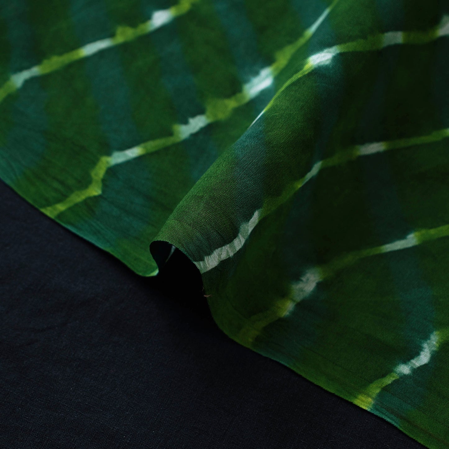 Green - Handloom Chanderi Silk Mothra Tie-Dye Leheriya Fabric 03