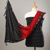 Black - 3pc Handloom Cotton Pochampally Ikat Dress Material 01