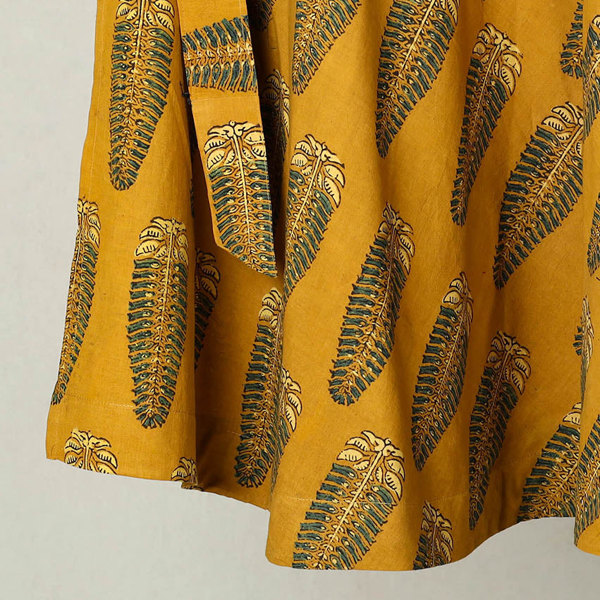 Yellow - Block Print Cotton Wrap Around Ajrakh Skirt 35