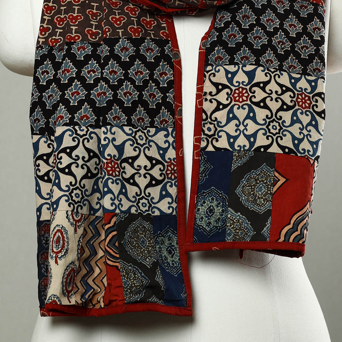 Multicolor - Patchwork Cotton Stole in Ajrakh Block Prints 44