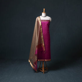 Handloom Maheshwari Silk Zari Checks Unstitched Dress Material: Kurta with Dupatta 04