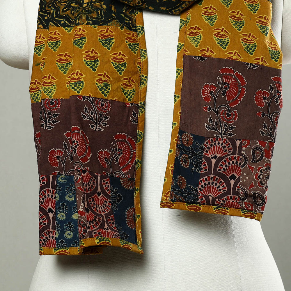 Multicolor - Patchwork Cotton Stole in Ajrakh Block Prints 49