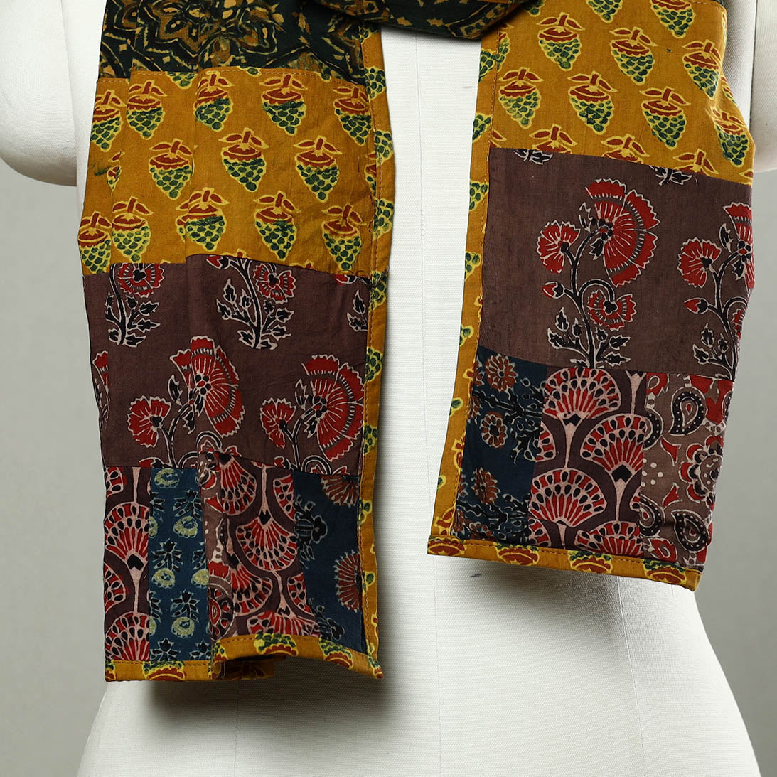 Multicolor - Patchwork Cotton Stole in Ajrakh Block Prints 49