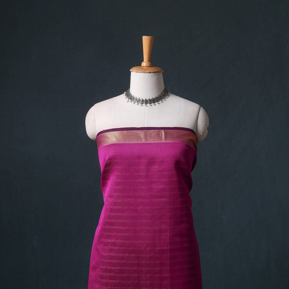 Handloom Maheshwari Silk Zari Checks Unstitched Dress Material: Kurta with Dupatta 04