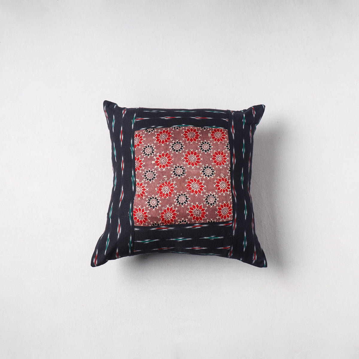 Pochampally Ikat Cushion Cover with Ajrakh Patch (16 x 16 in) 51