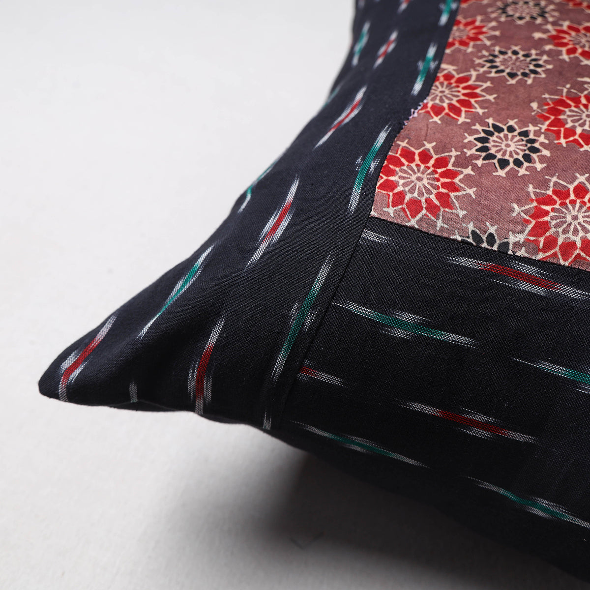 Pochampally Ikat Cushion Cover with Ajrakh Patch (16 x 16 in) 51