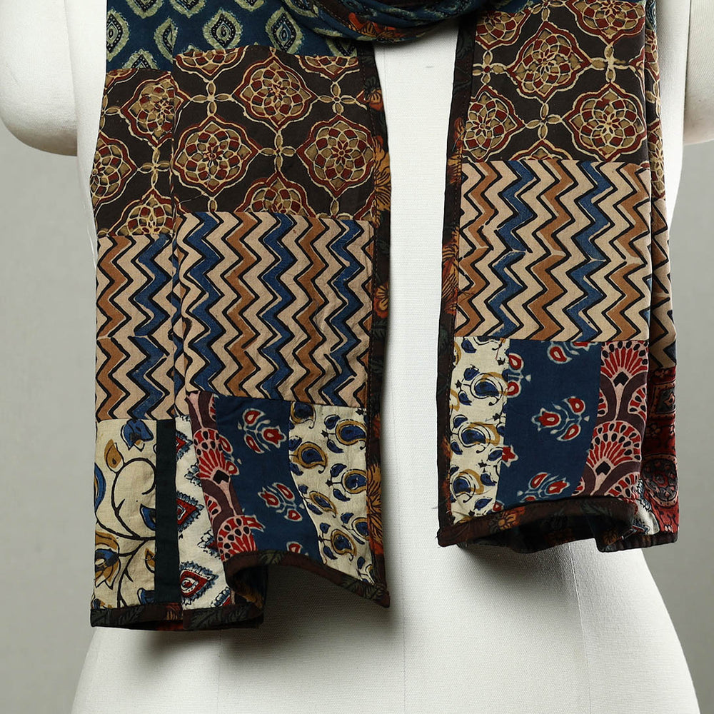 Multicolor - Patchwork Cotton Stole in Ajrakh Block Prints 53