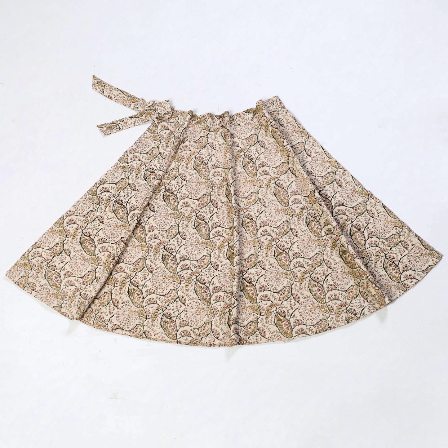 Beige - Block Print Cotton Wrap Around kalamkari Skirt 08