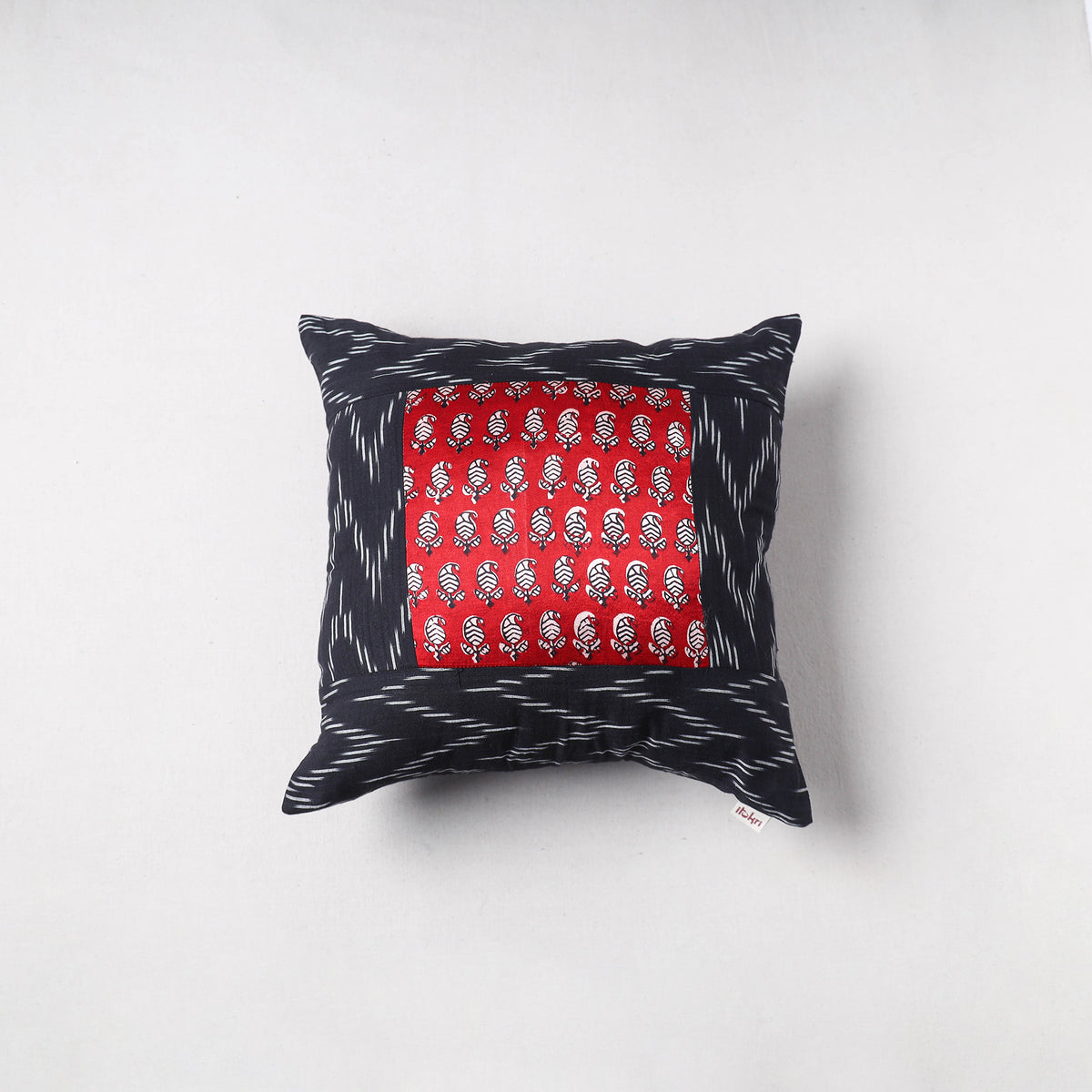 Pochampally Ikat Cushion Cover with Ajrakh Patch (16 x 16 in) 52