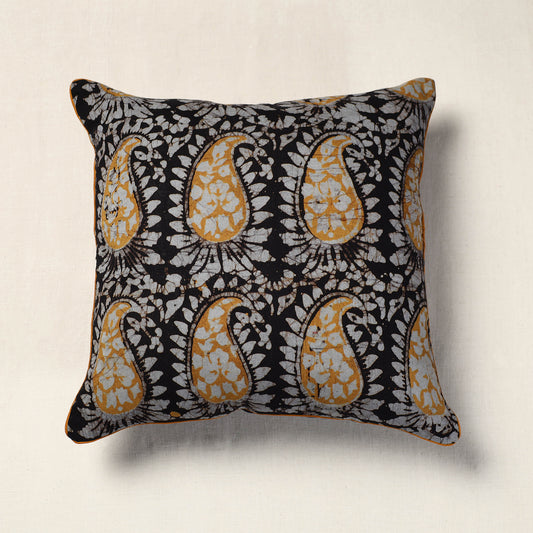 Black - Hand Batik Printed Cotton Cushion Cover (16 x 16 in)