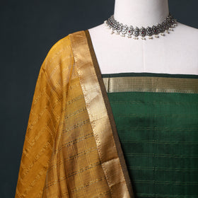 Handloom Maheshwari Silk Zari Checks Unstitched Dress Material: Kurta with Dupatta 05