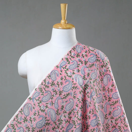 Pink - Sanganeri Block Printed Mul Cotton Fabric 01
