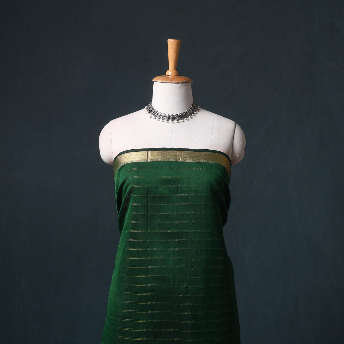 Handloom Maheshwari Silk Zari Checks Unstitched Dress Material: Kurta with Dupatta 05