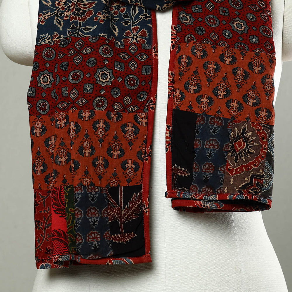 Multicolor - Patchwork Cotton Stole in Ajrakh Block Prints 58