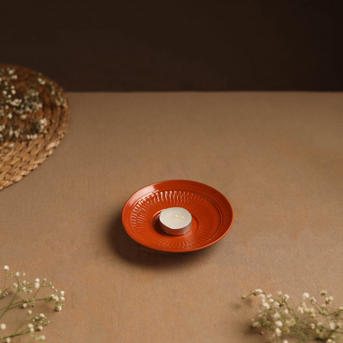 Handmade Terracotta Strow 0.5 Tealight Holder
