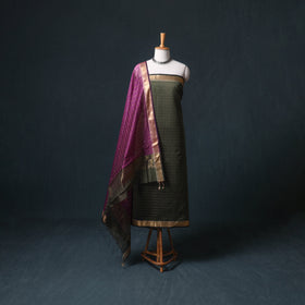 Handloom Maheshwari Silk Zari Checks Unstitched Dress Material: Kurta with Dupatta 06