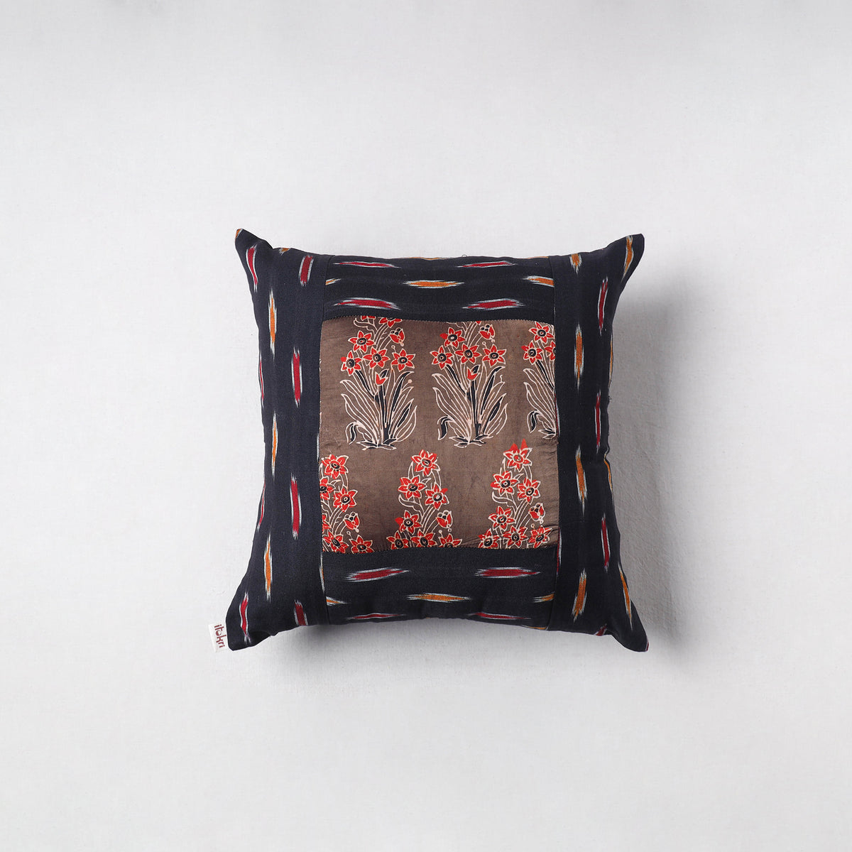 Pochampally Ikat Cushion Cover with Ajrakh Patch (16 x 16 in) 53