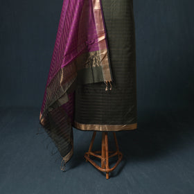 Handloom Maheshwari Silk Zari Checks Unstitched Dress Material: Kurta with Dupatta 06