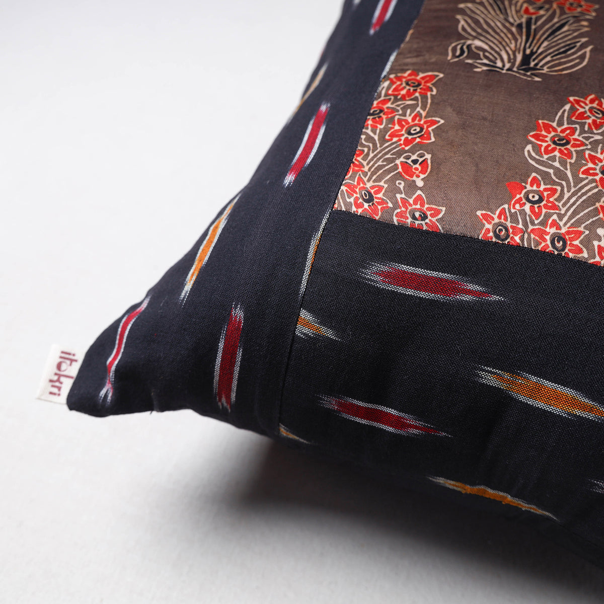 Pochampally Ikat Cushion Cover with Ajrakh Patch (16 x 16 in) 53