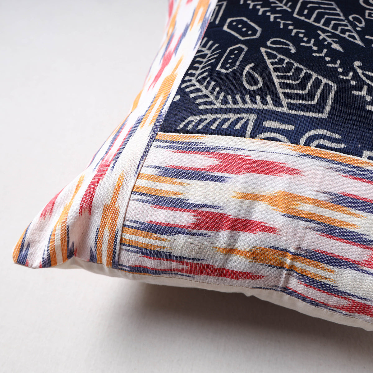 Pochampally Ikat Cushion Cover with Ajrakh Patch (16 x 16 in) 54