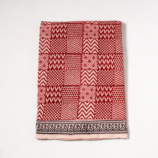 Red - Bagh Block Printed Cotton Precut Fabric (1.2 Meter) 17