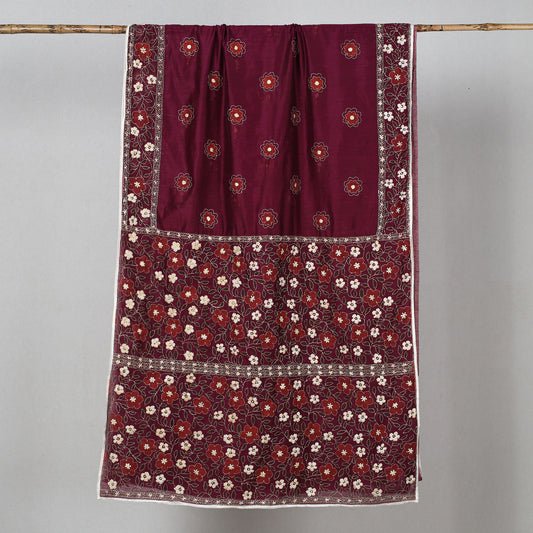 Purple - Phulkari Hand Embroidery Silk Cotton Saree