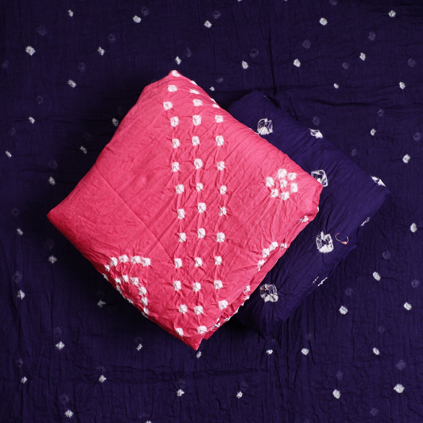 Pink - 3pc Kutch Bandhani Tie-Dye Satin Cotton Suit Material Set