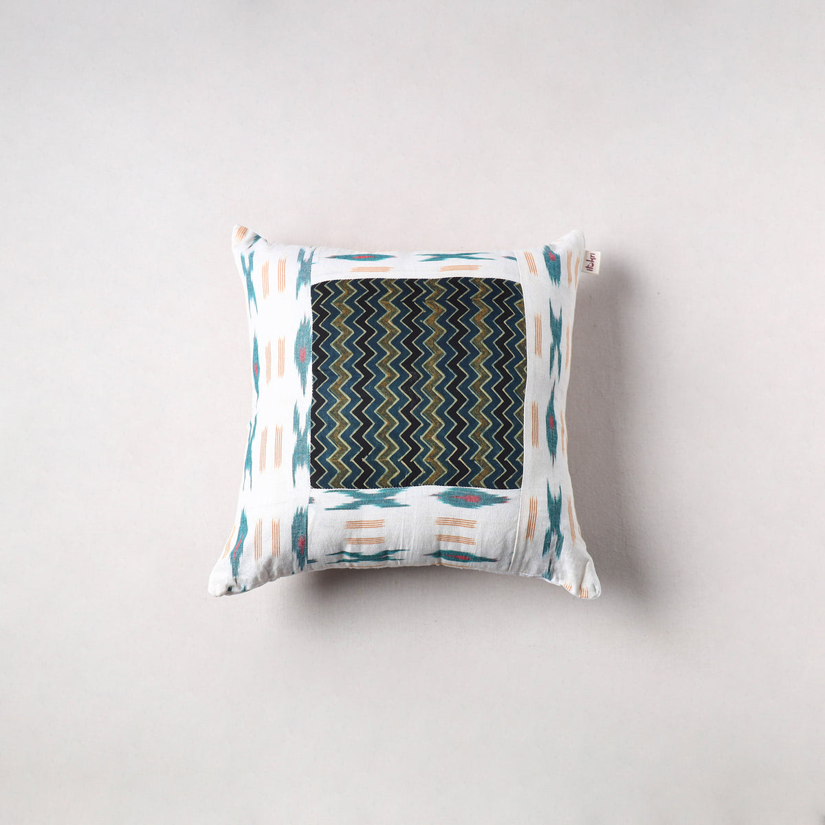 Pochampally Ikat Cushion Cover with Ajrakh Patch (16 x 16 in) 55