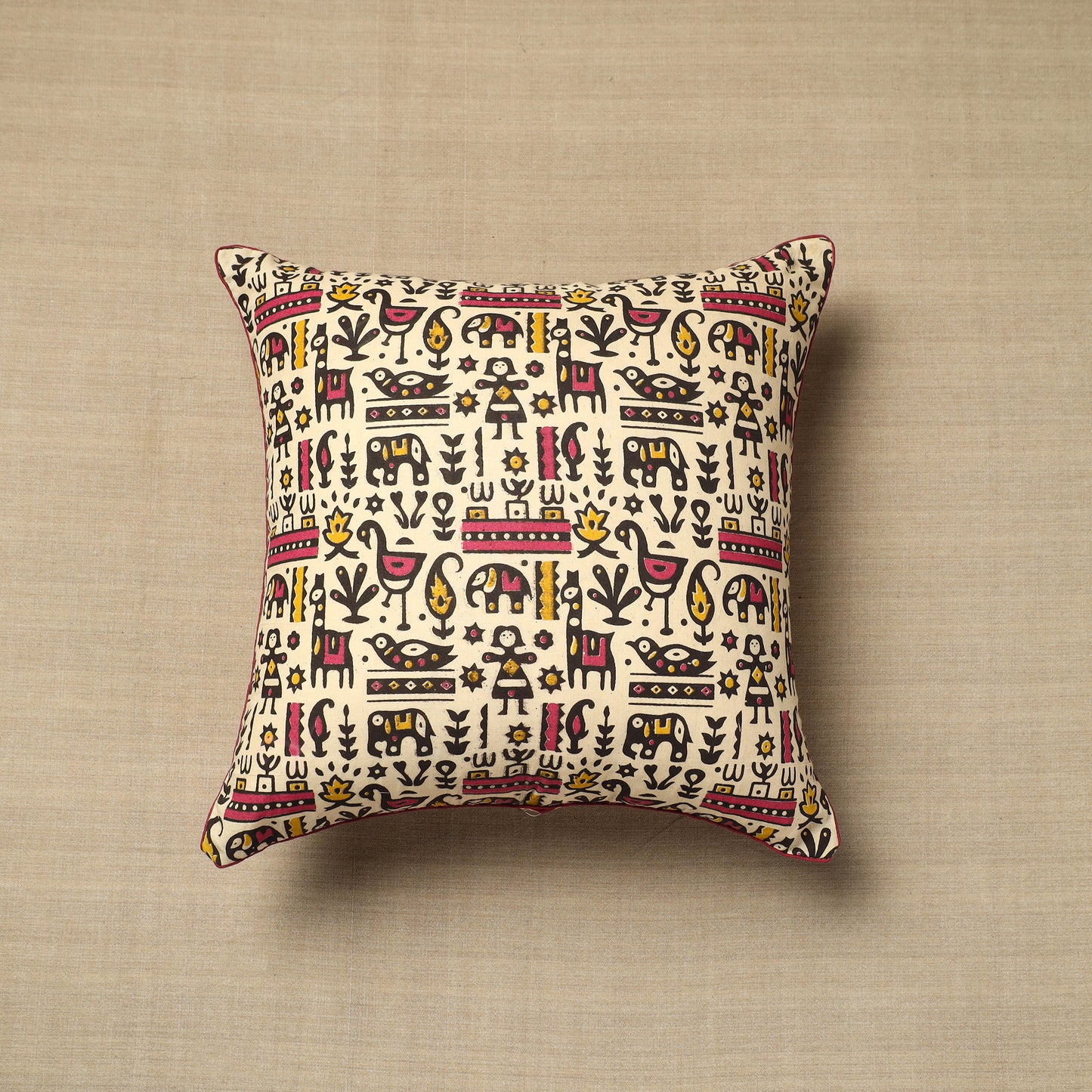 Cotton Kalamkari Printed Cushion Cover (16 x 16 in) 08