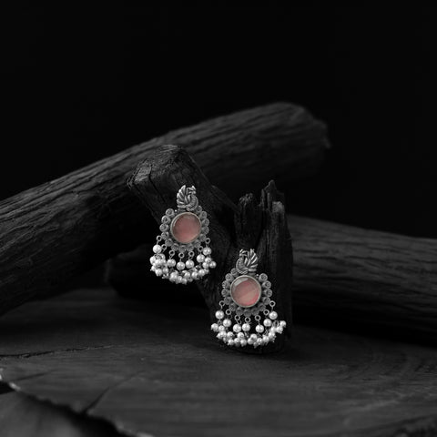 Pink - saanjh bela mayura oxidised earrings - handcrafted