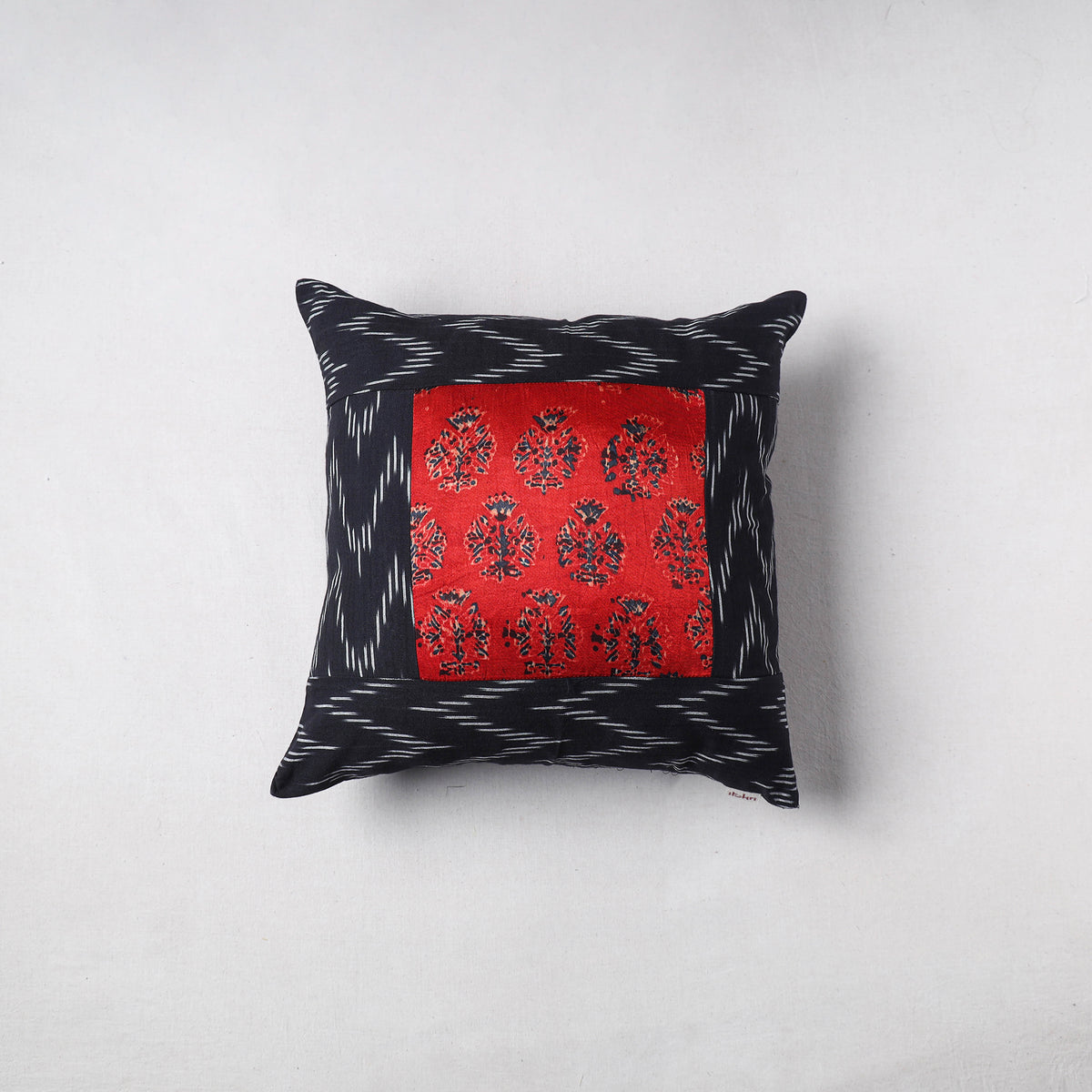 Pochampally Ikat Cushion Cover with Ajrakh Patch (16 x 16 in) 56