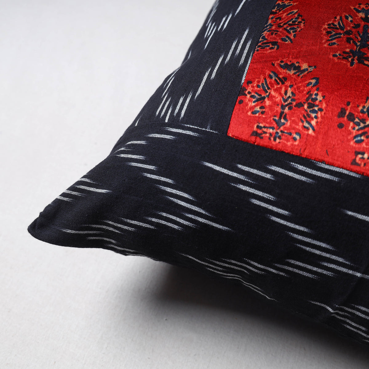 Pochampally Ikat Cushion Cover with Ajrakh Patch (16 x 16 in) 56