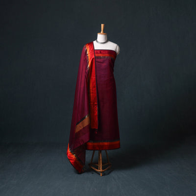 Handloom Maheshwari Silk Unstitched Dress Material: Kurta with Dupatta 08